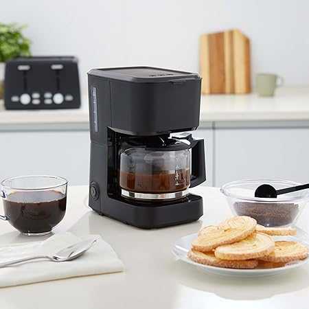 Basics 5 Cup Drip Coffee Maker, Coffee Machine with Glass Coffee Pot (0.8 Qt), Auto Shut-off, Auto Pause, Removable Filter Basket, Matte Black