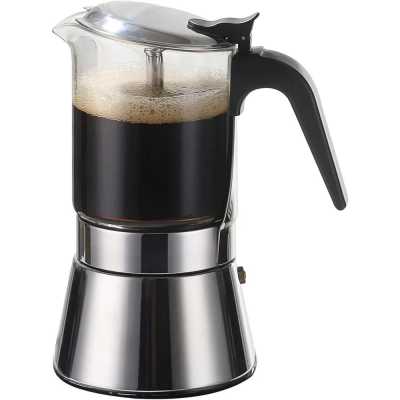 Stovetop Espresso Maker, Crystal Glass-top & Stainless Steel Espresso Moka Pot,Classic Italian coffee maker
