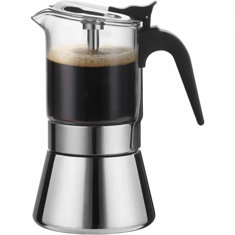 Stovetop Espresso Maker, Crystal Glass-top & Stainless Steel Espresso Moka Pot,Classic Italian coffee maker