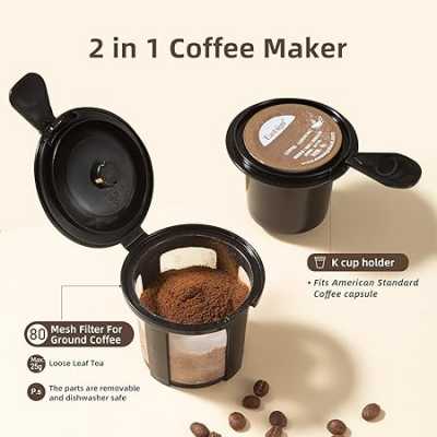 Single Serve K Cup Coffee Maker 2 in 1Machine,6 to 14 0z Brew Sizes,Auto Shut Off& Reusable Filter,Use Coffee Capsule&GroundCoffee&Loose Leaf Tea, Black