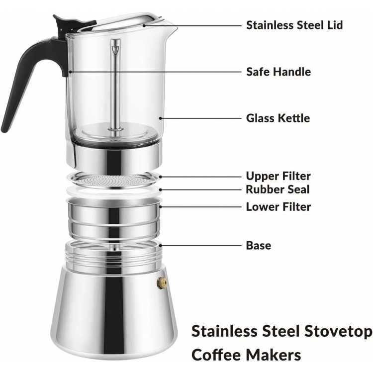 4 Cup Stainless Steel Moka Pot - Stovetop Espresso Maker for Induction Cooktops, Italian Coffee Machine for Home & Camping - AliExpress 15