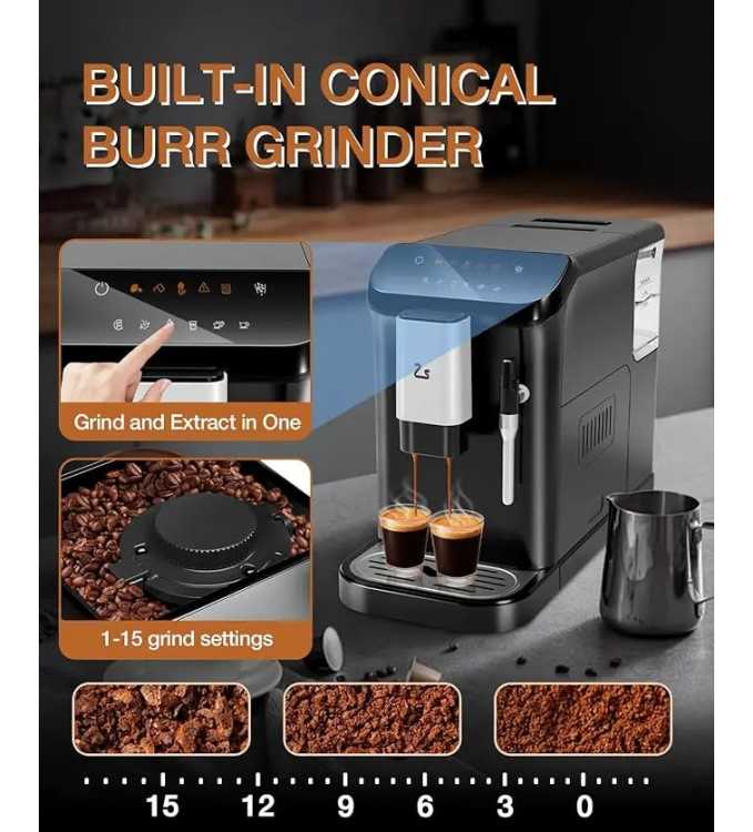 Fully Automatic Espresso Machine with Milk Frother, Professional Espresso Maker with Grinder, One-Touch Operation - AliExpress 6
